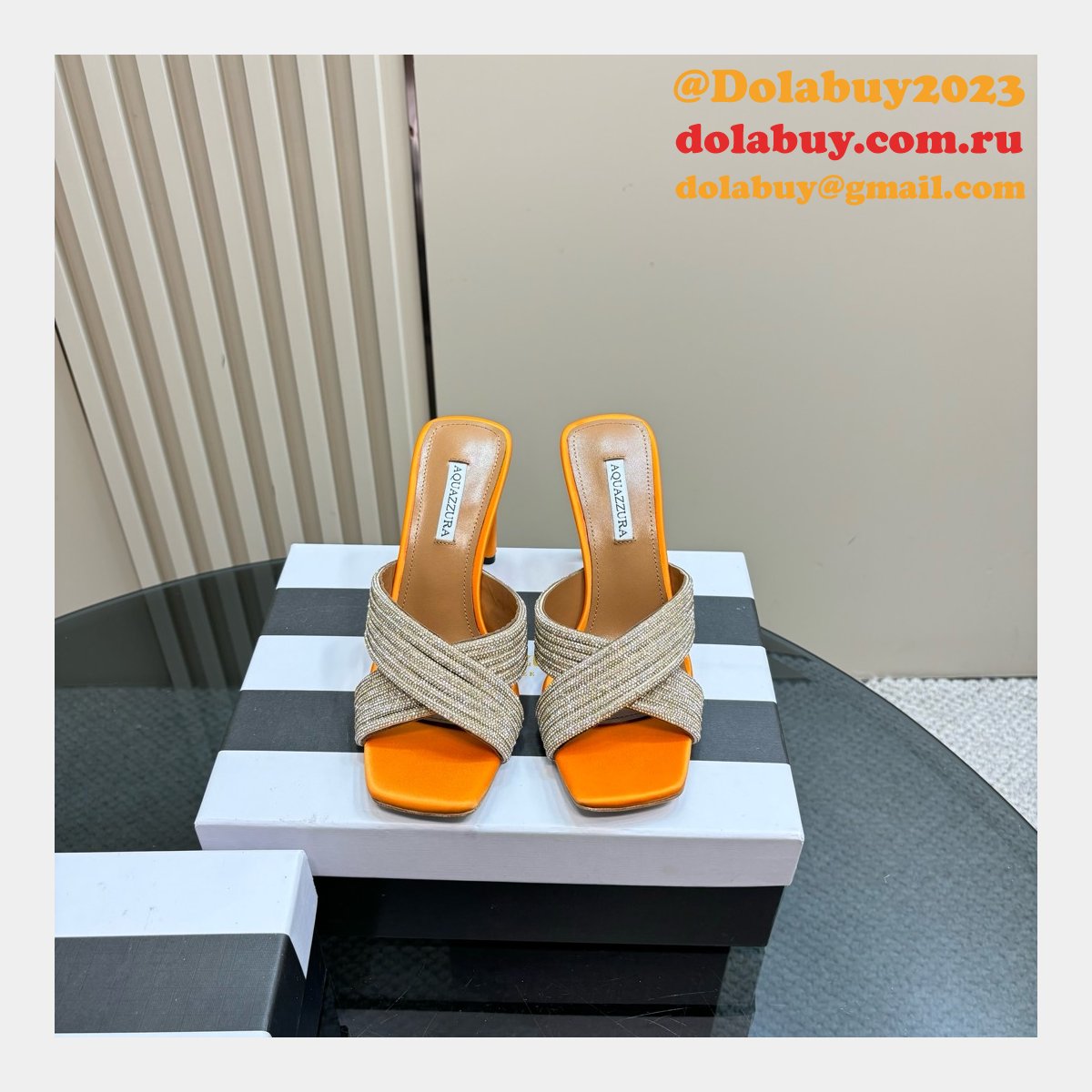 Wholesale AQUAZZURA 1:1 Mirror Rhinestone High-heeled Sandals