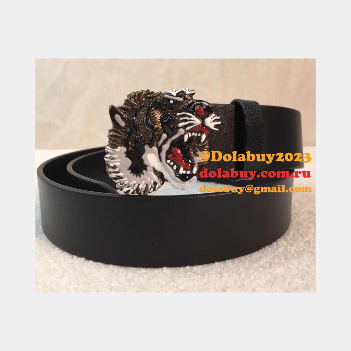 G*u*i replica leather belt with tiger buckle black