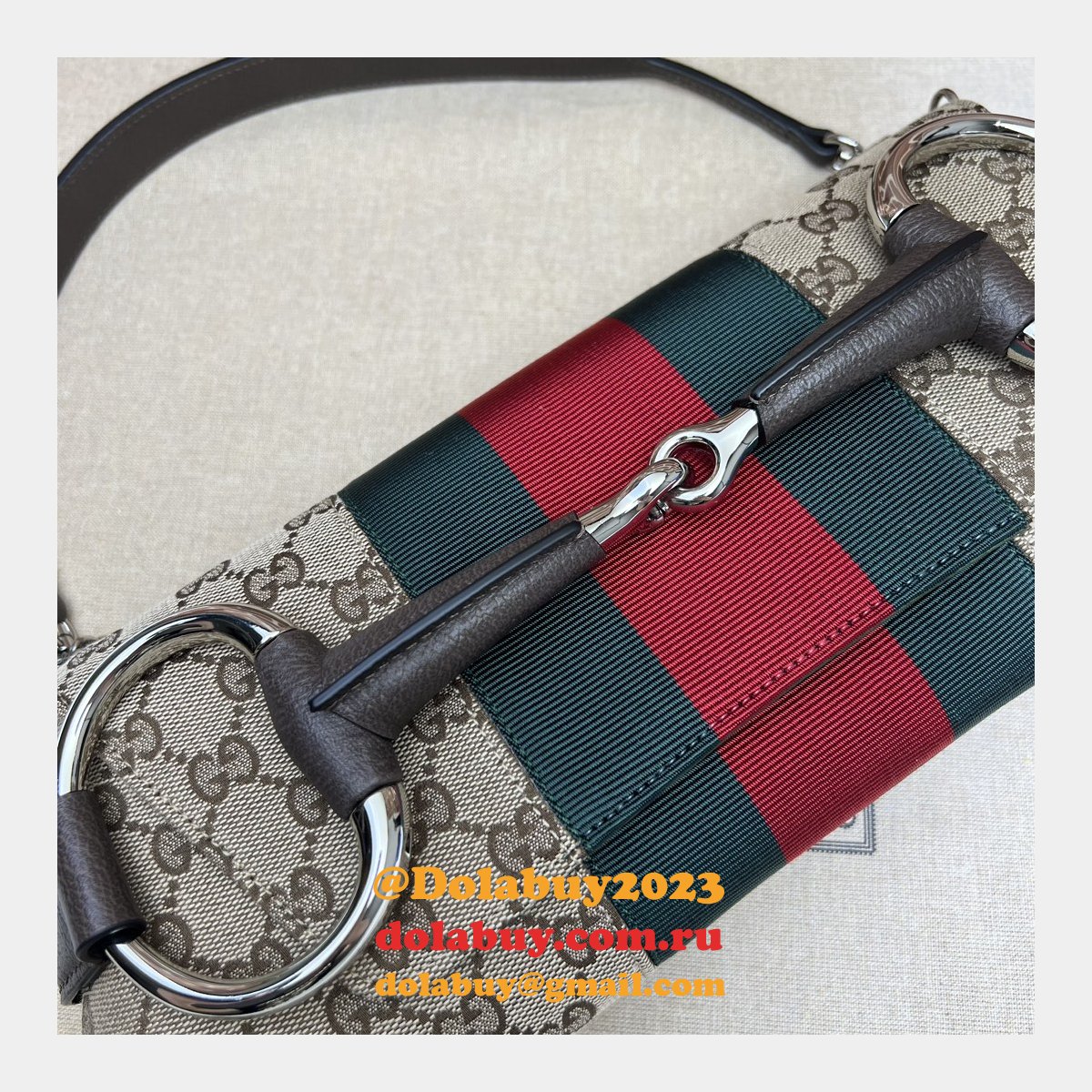 high quality G*u*i horsebit chain 764255 shoulder knockoff bag beige