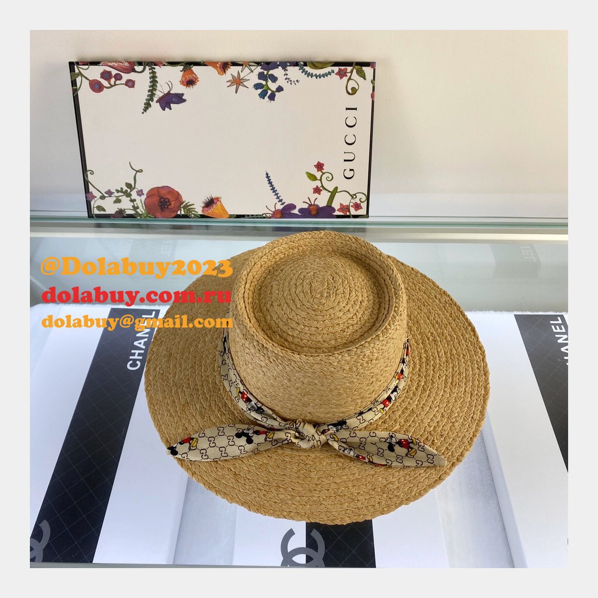 G*u*i replica 2020 mickey ribbon raffia uk hat