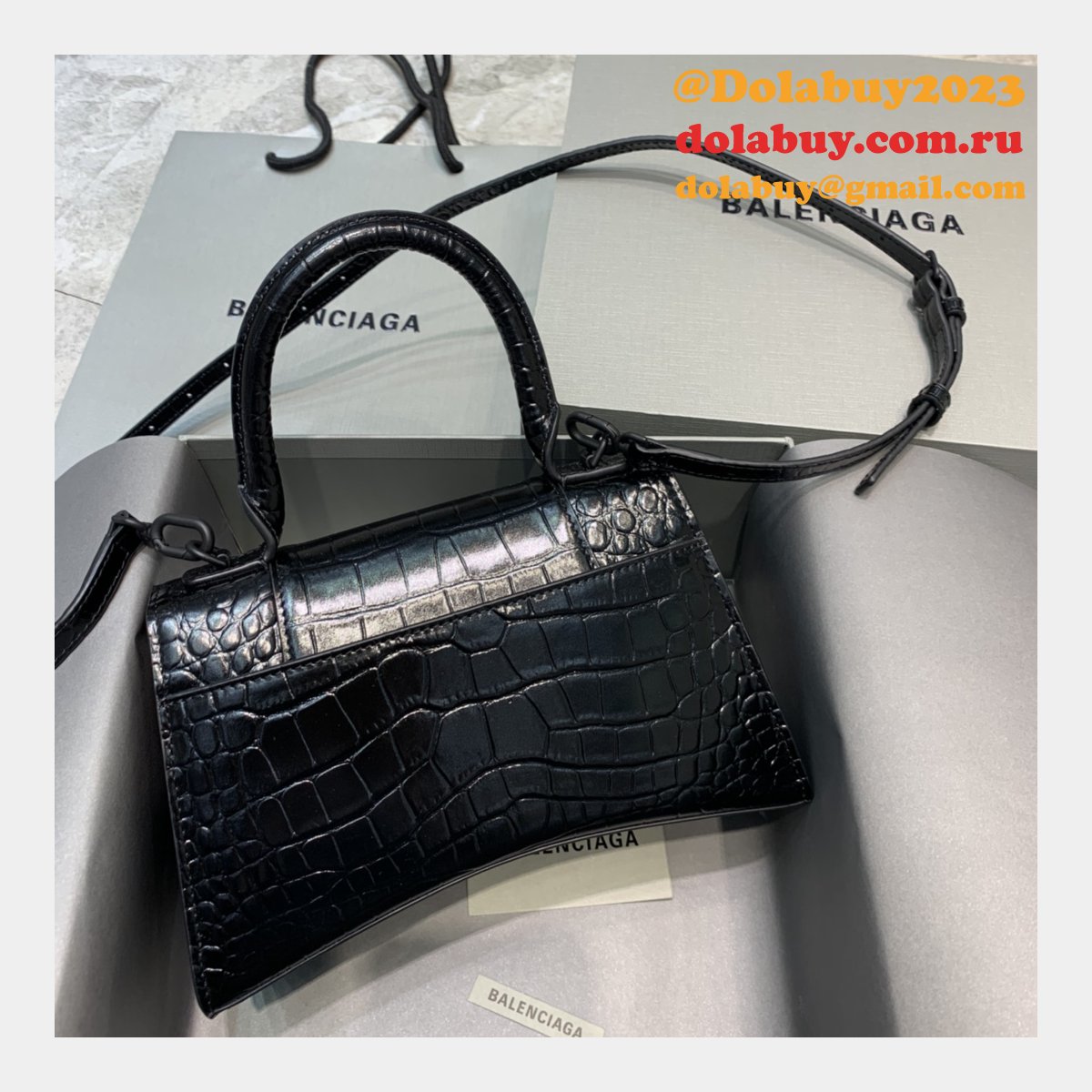 Balenciaga Replica Hourglass Small Top Handle Bag Black
