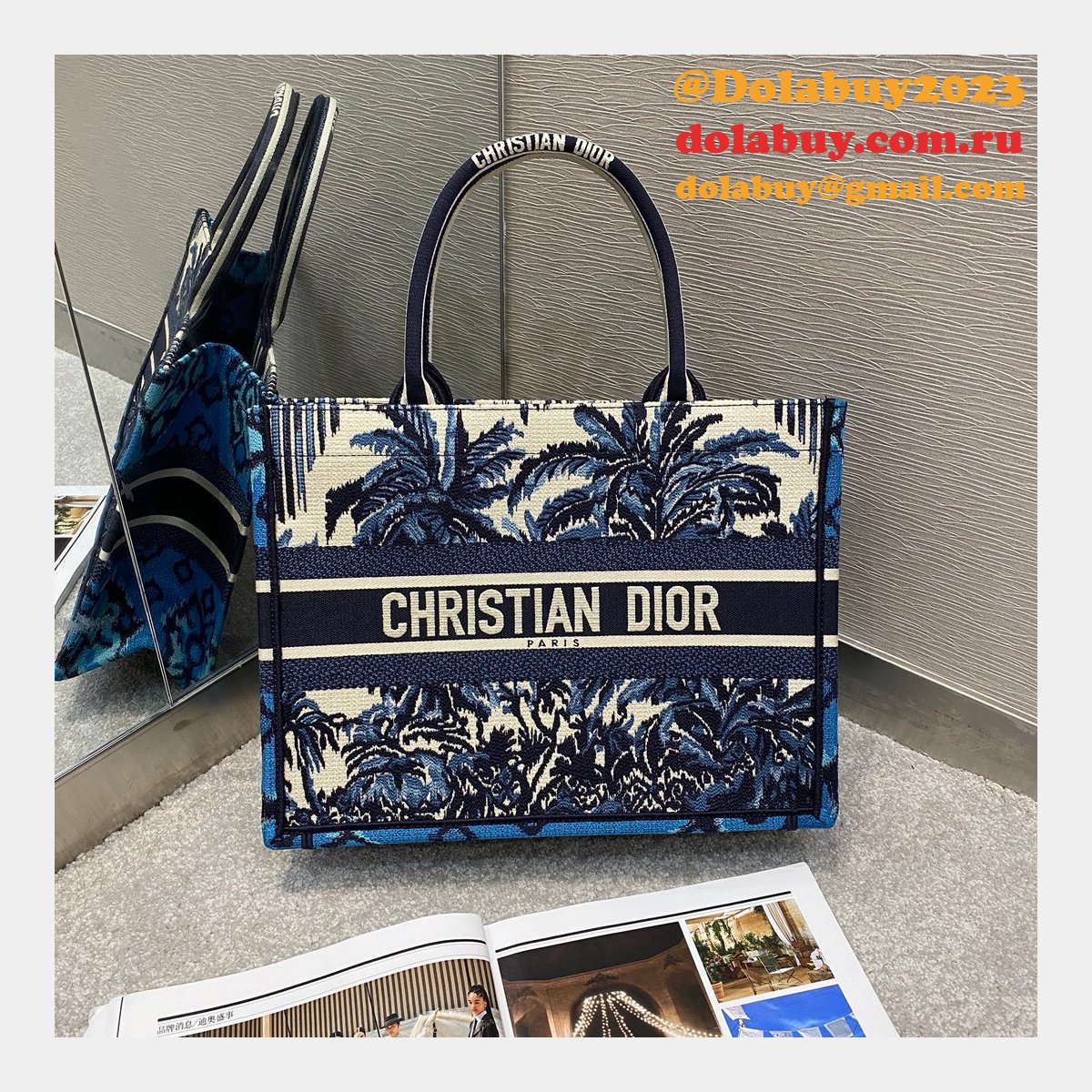 Christian Dior 7 Star Book Tote Oblique Termurah Replica Blue Bag