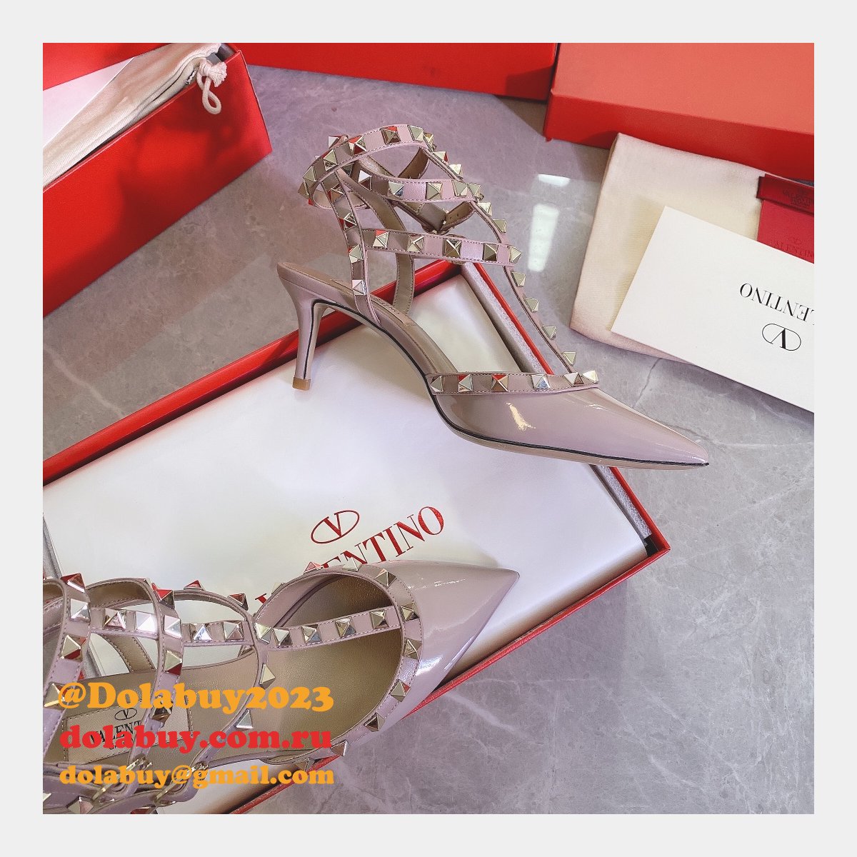 Wholesale 2023 Replica Valentino Three belts Middle Heel Perfect Shoes