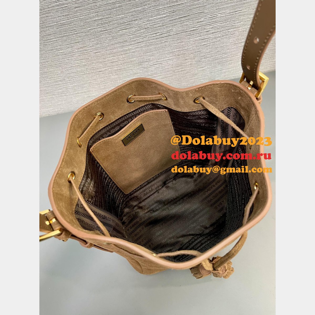 Top Quality 1:1 Mirror Prada Suede Bucket Bag 1BE079
