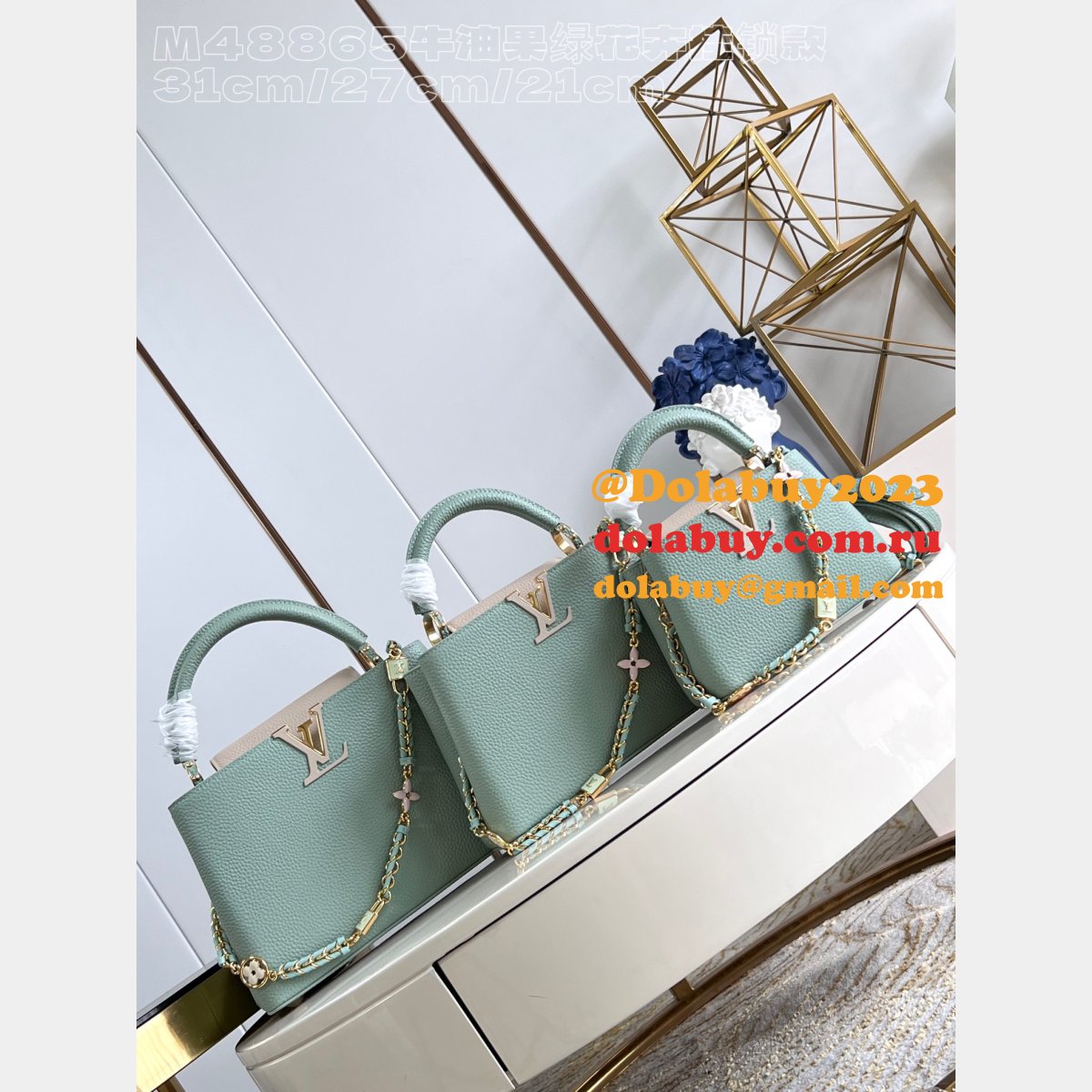 Louis Vuitton Replica Capucines Python Handle M48865 Avocado Green Bag