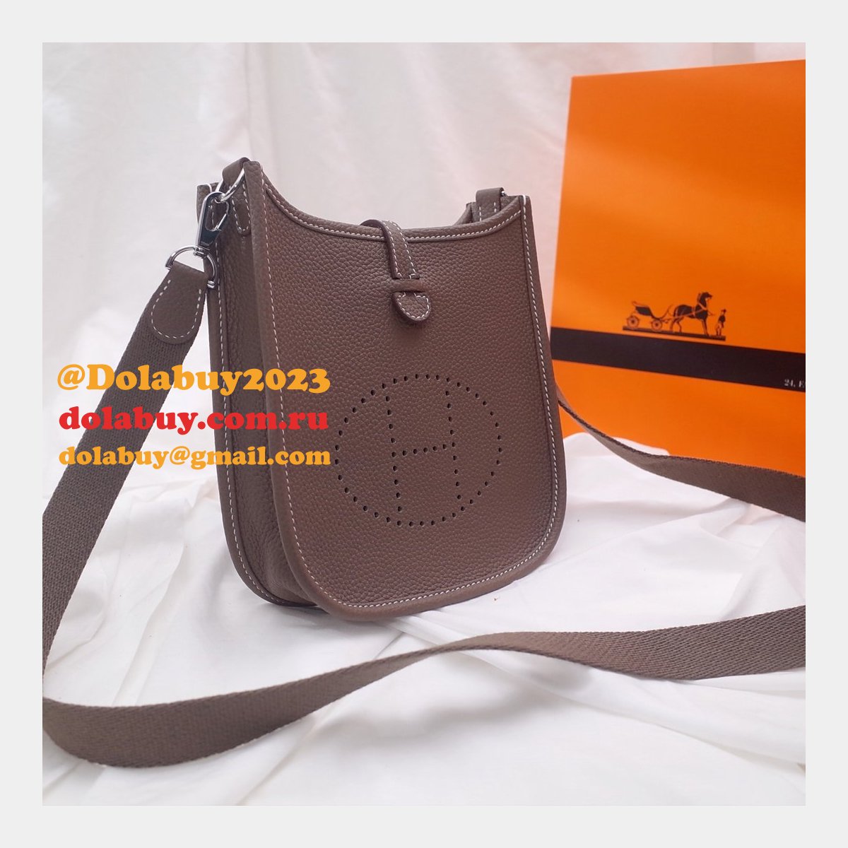 Hermes Mini Evelyne Handbags Replica Coffee