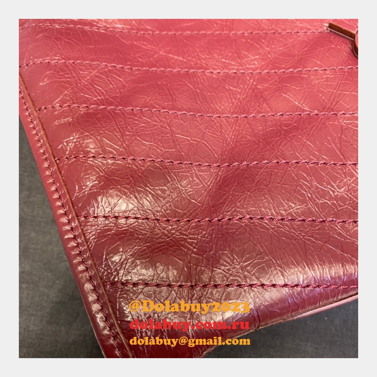 Replica YSL NIKI red shopping bag in crinkled vintage leather