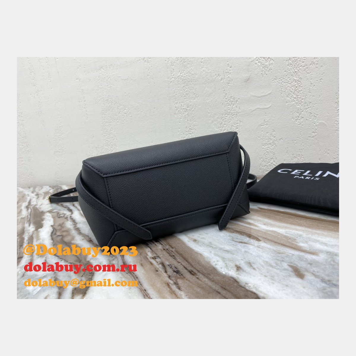 Replica Celine Leather Nano Belt Bag in Black