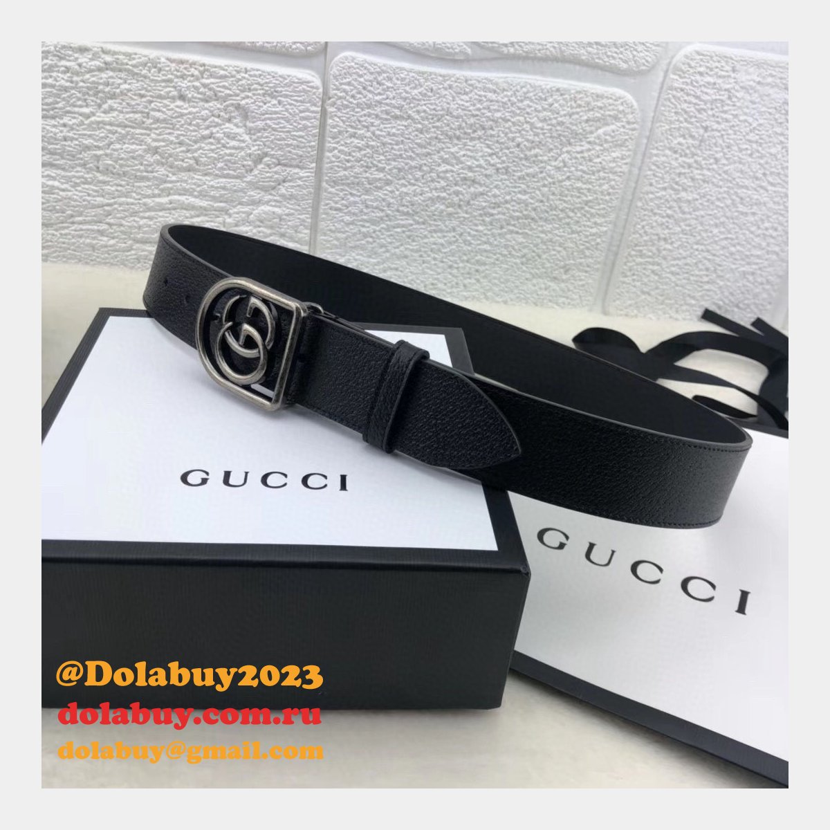top quality G*u*i double g leather replica belt black