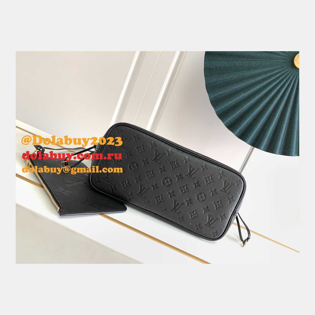 Louis Vuitton M45685 Replica Neverfull MM Monogram Empreinte Leather Black
