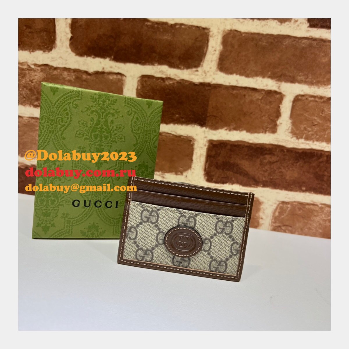 knockoff G*u*i 673002 card case with interlocking g holder for men