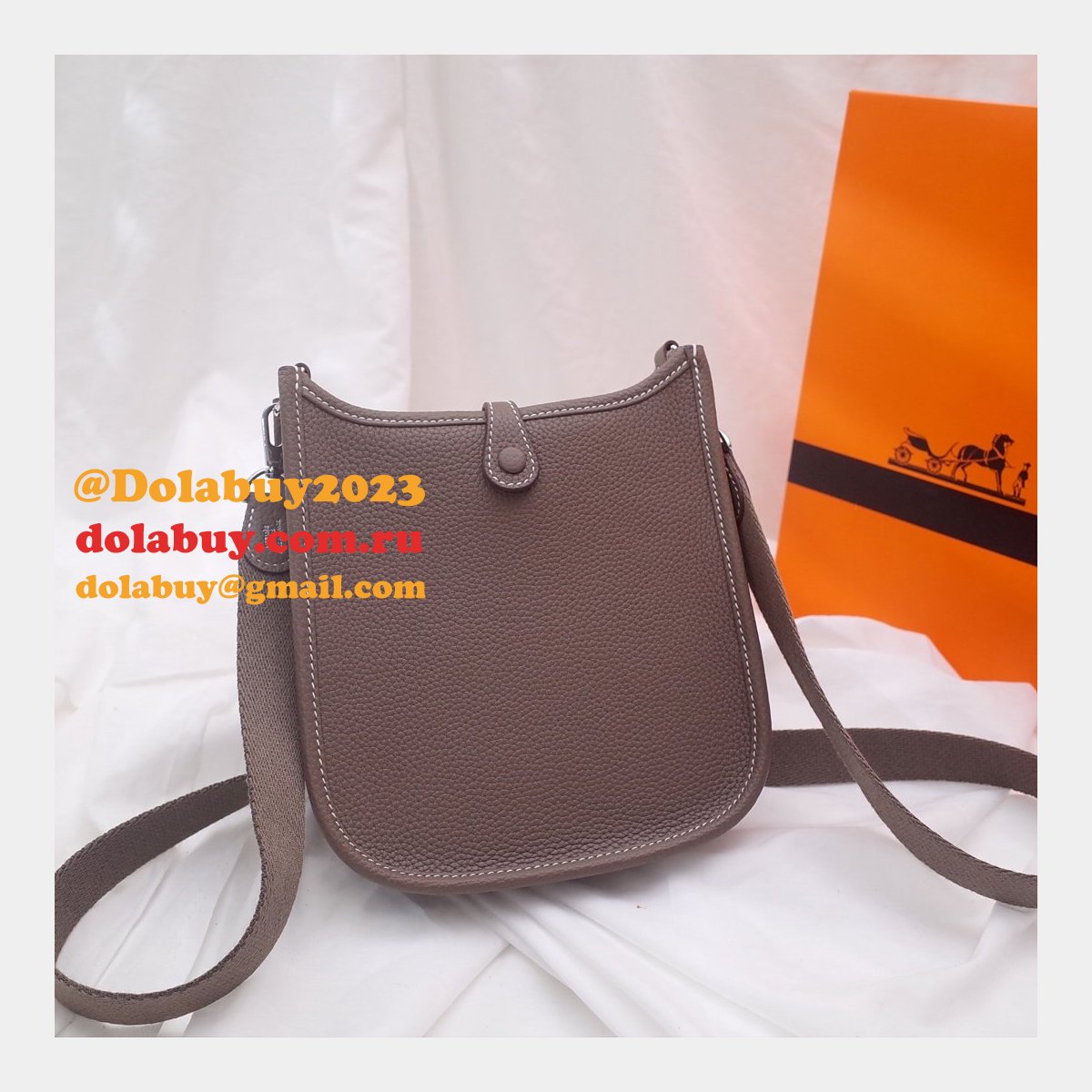 Hermes Mini Evelyne Handbags Replica Coffee