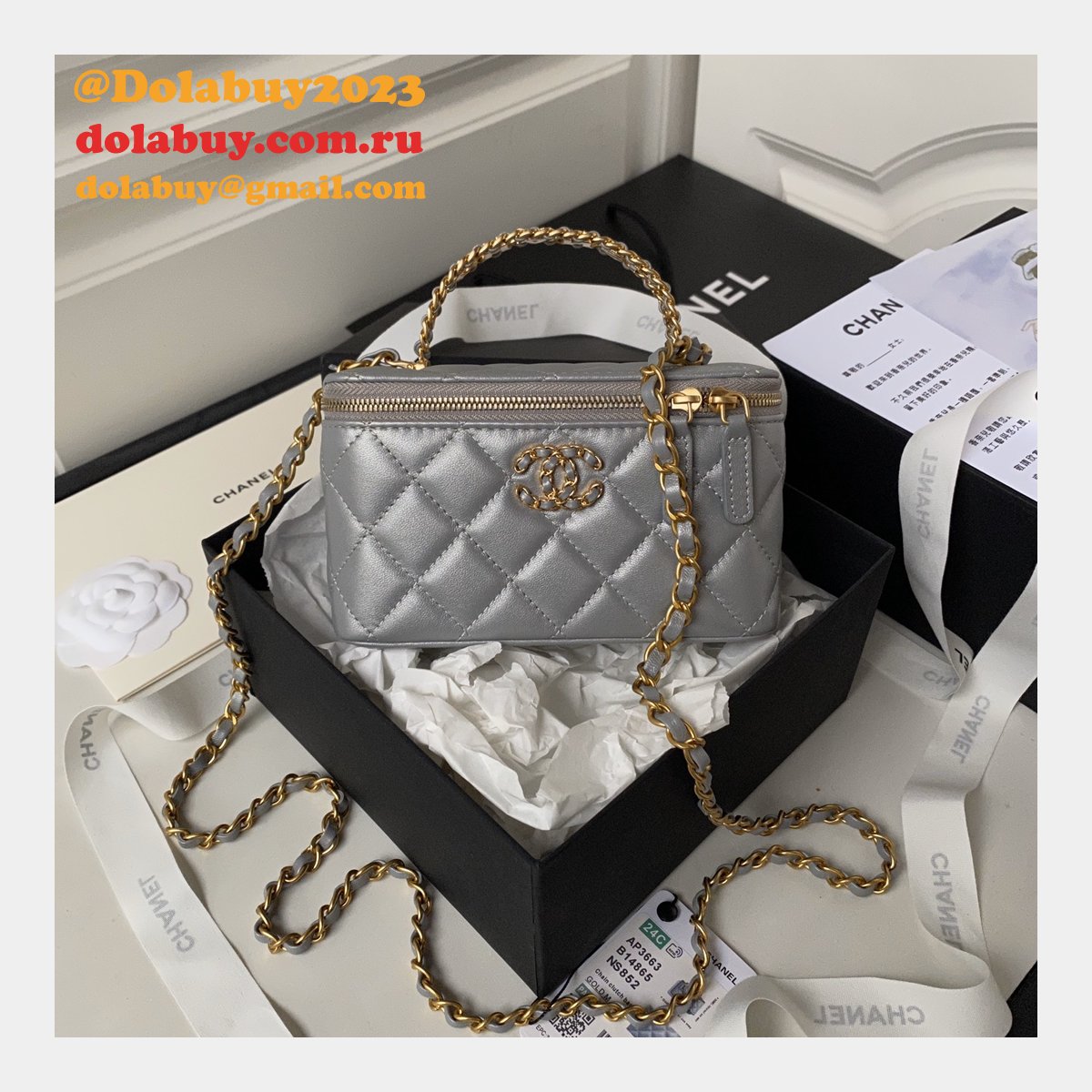 Knockoff Casual Style Vanity AP3663 2Way Chain Plain Party Bags