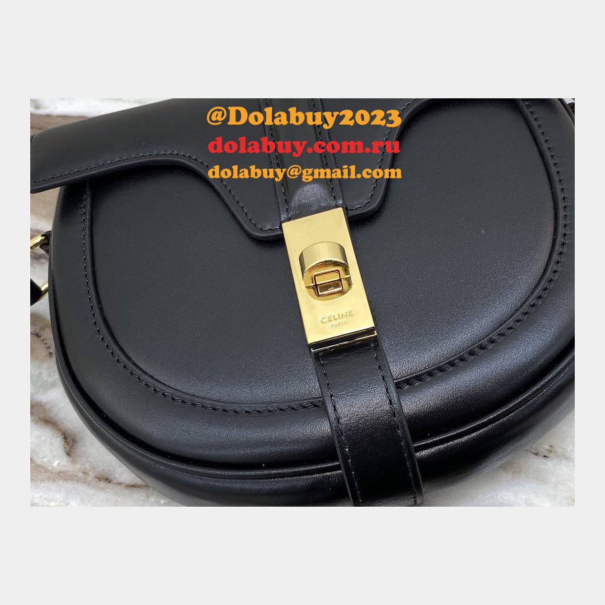 Celine Replica Small Besace 16 Bag Black satinated calfskin