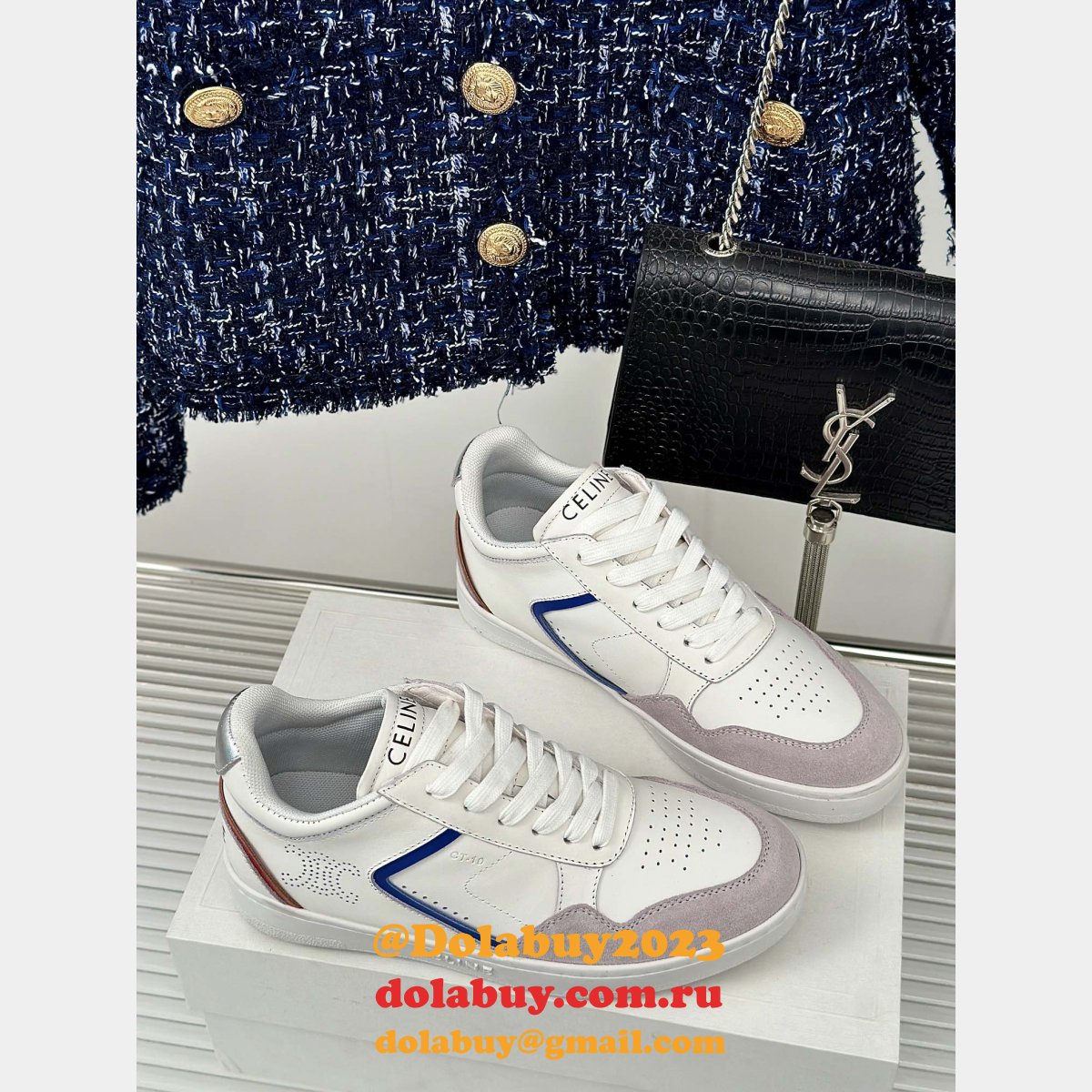 CELINE HOMME Suede-Trimmed Leather Sneakers