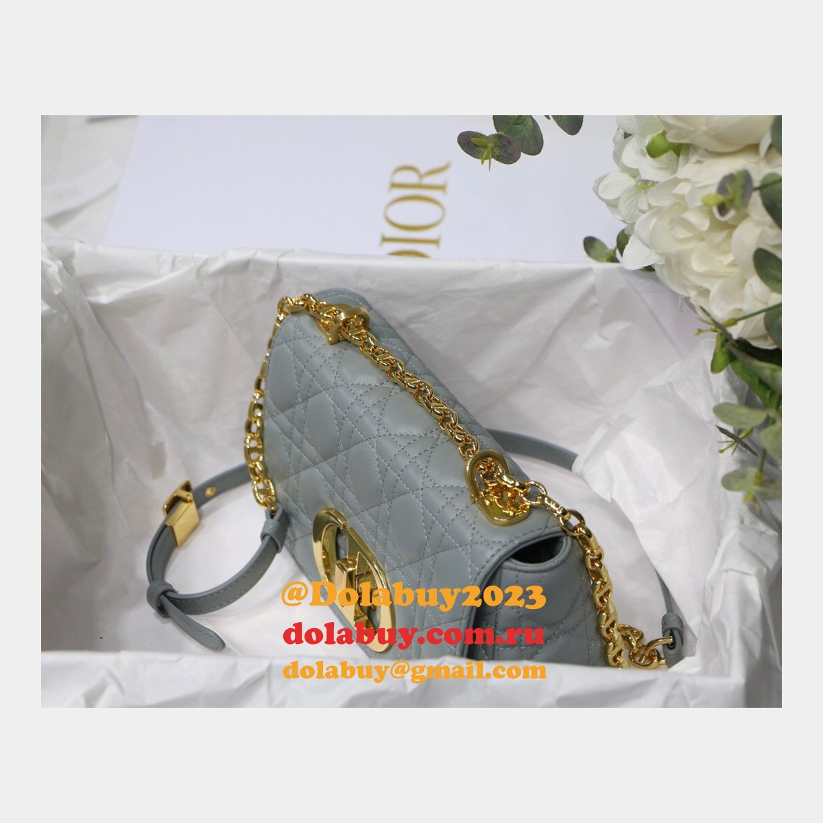 Cheap Dior Caro Bag Black Soft Cannage Calfskin Gray