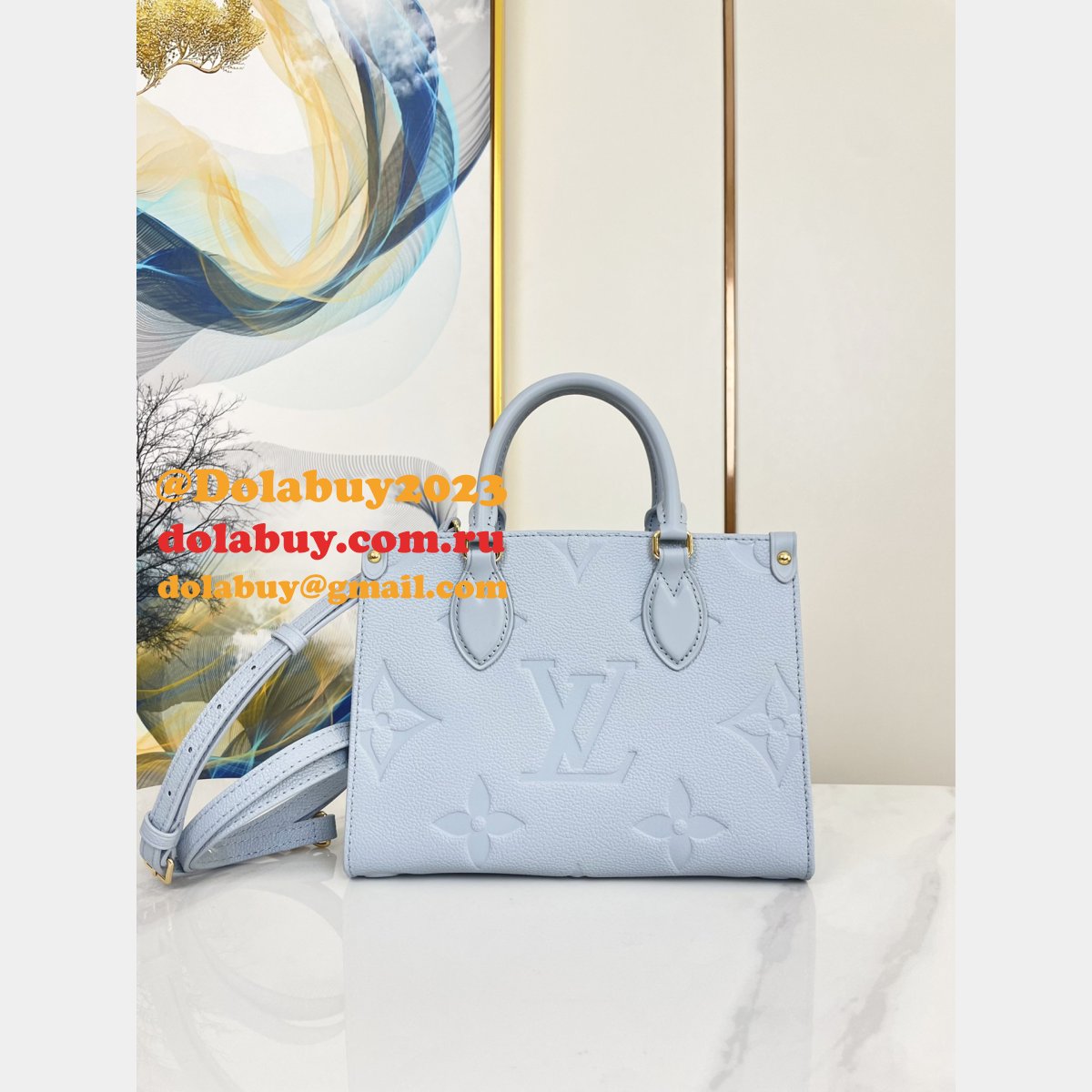 OnTheGo PM Monogram Empreinte Leather M46840 Blue Louis Vuitton Fake Bag