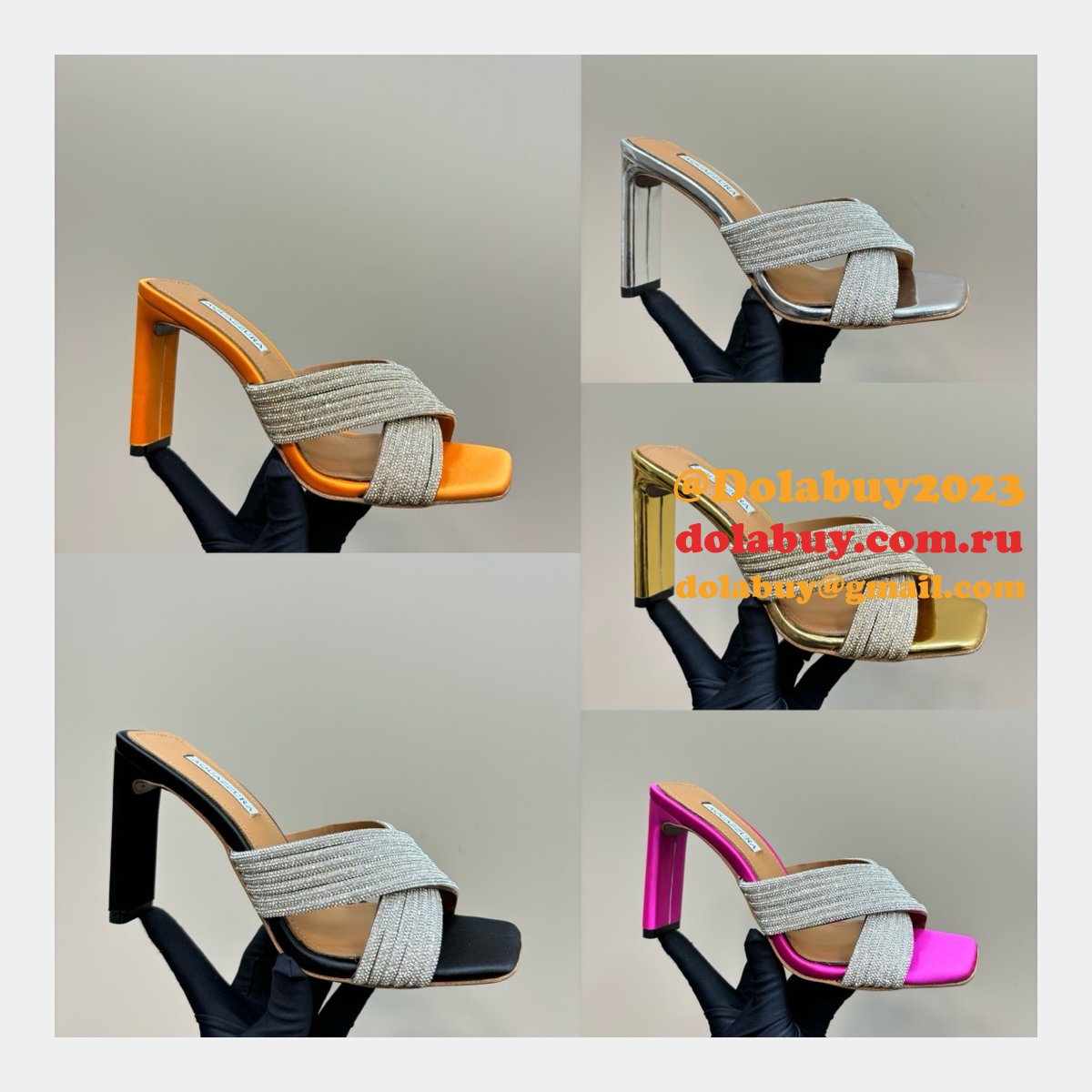 Wholesale AQUAZZURA 1:1 Mirror Rhinestone High-heeled Sandals