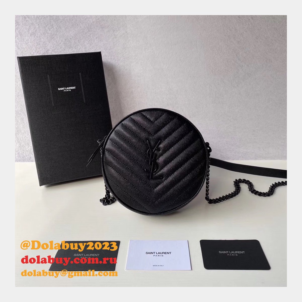 Cheap YSL Vinyle round camera bag 610436 chevron-quilted