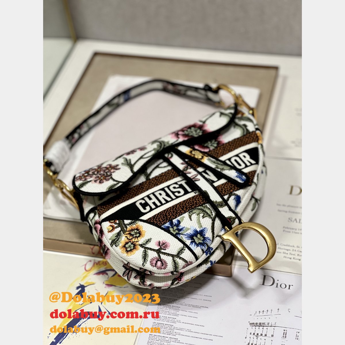 Duplicate Christian Dior Saddle Oblique Blooming 9012/0446 White Bag