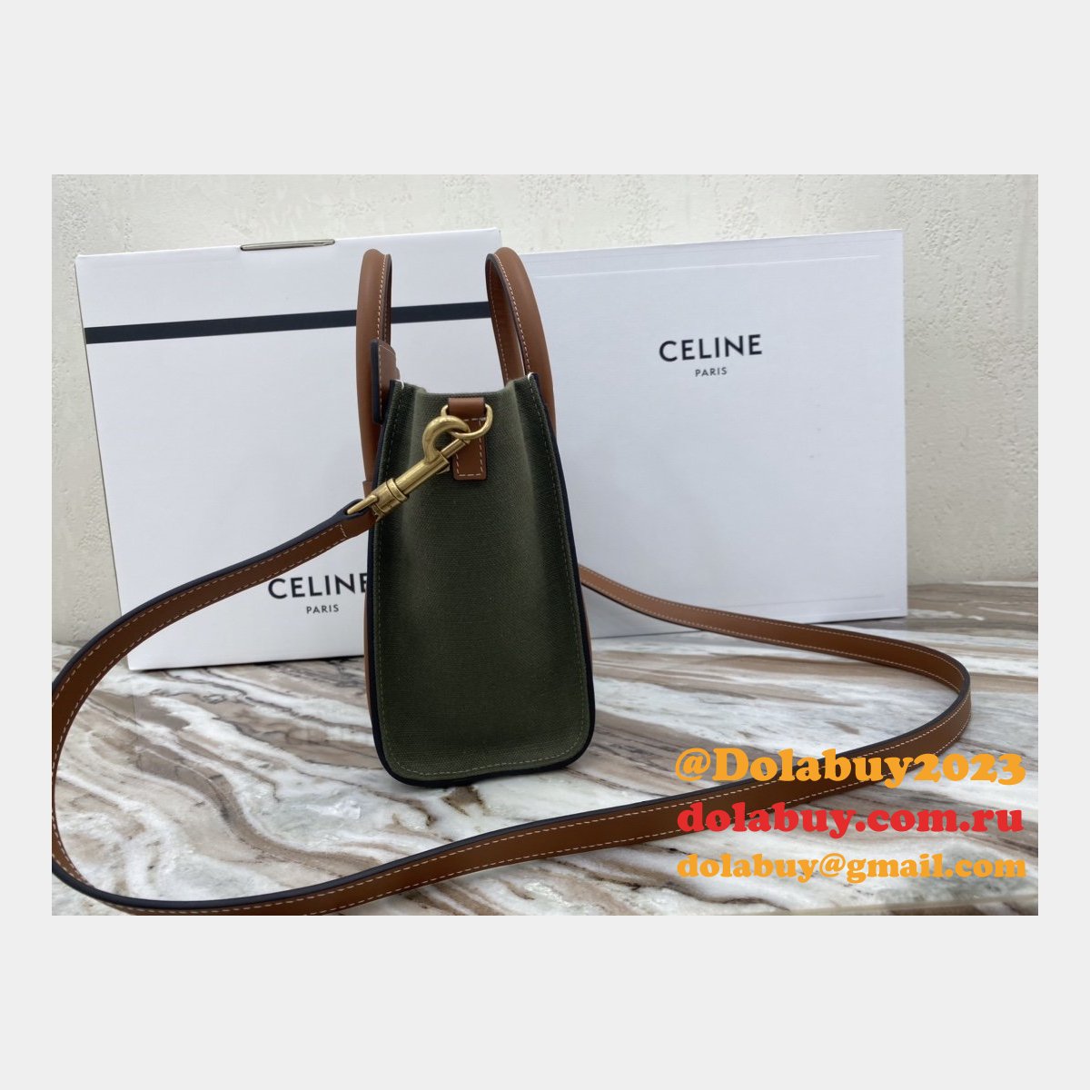 Designer Replica Celine Brown/Green Luggage Bags For Sale