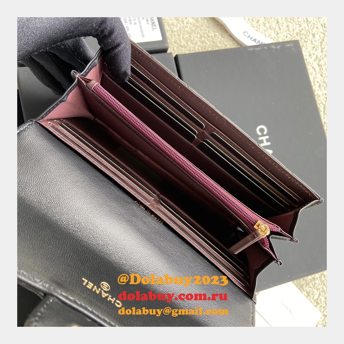 Best CC Leather Chevron Flap Long Wallet A80758
