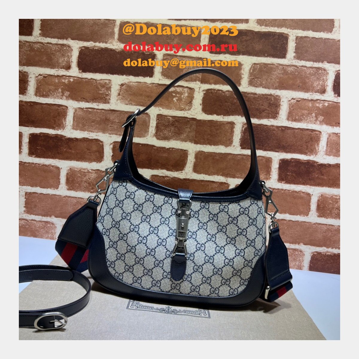 Gucci Wholesale Jackie 1961 small shoulder bag ‎678843 Beige and blue