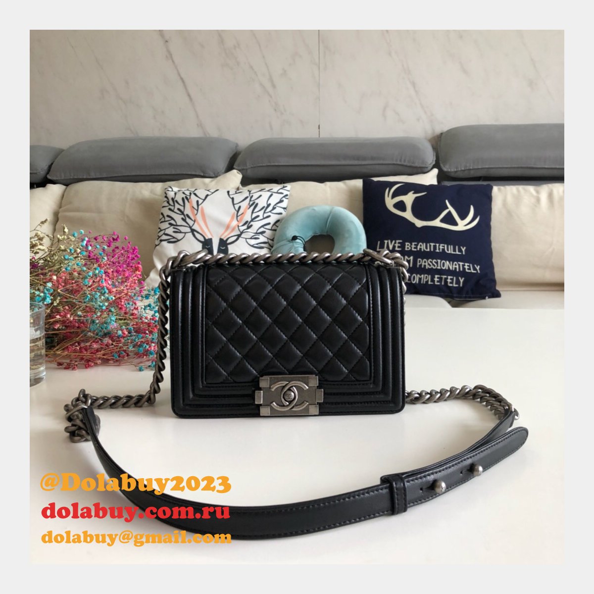 High Quality CC Le Boy Replica Best Black Bags lambksin 20cm