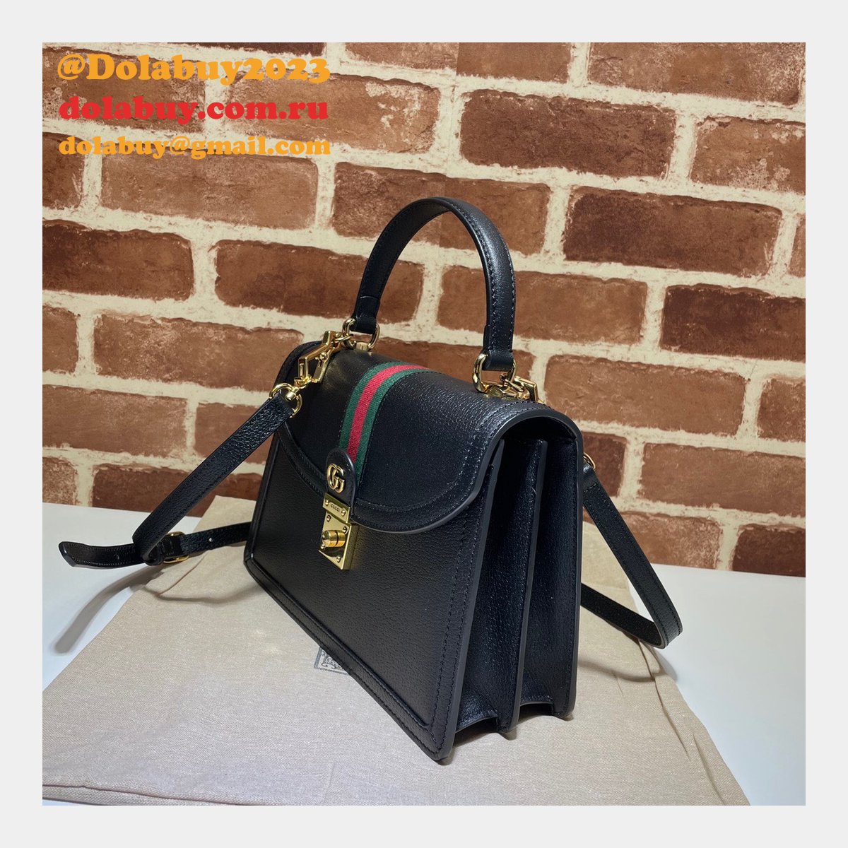 G*u*i black/cream ophidia small top handle replica bag