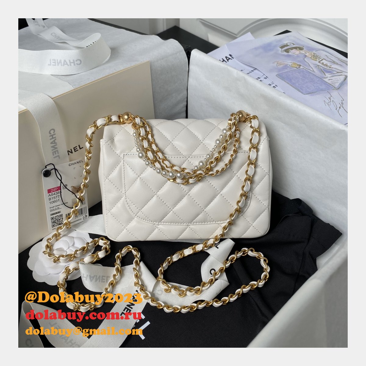 Luxury CC MINI AS4385 pearl chain BAG 2024