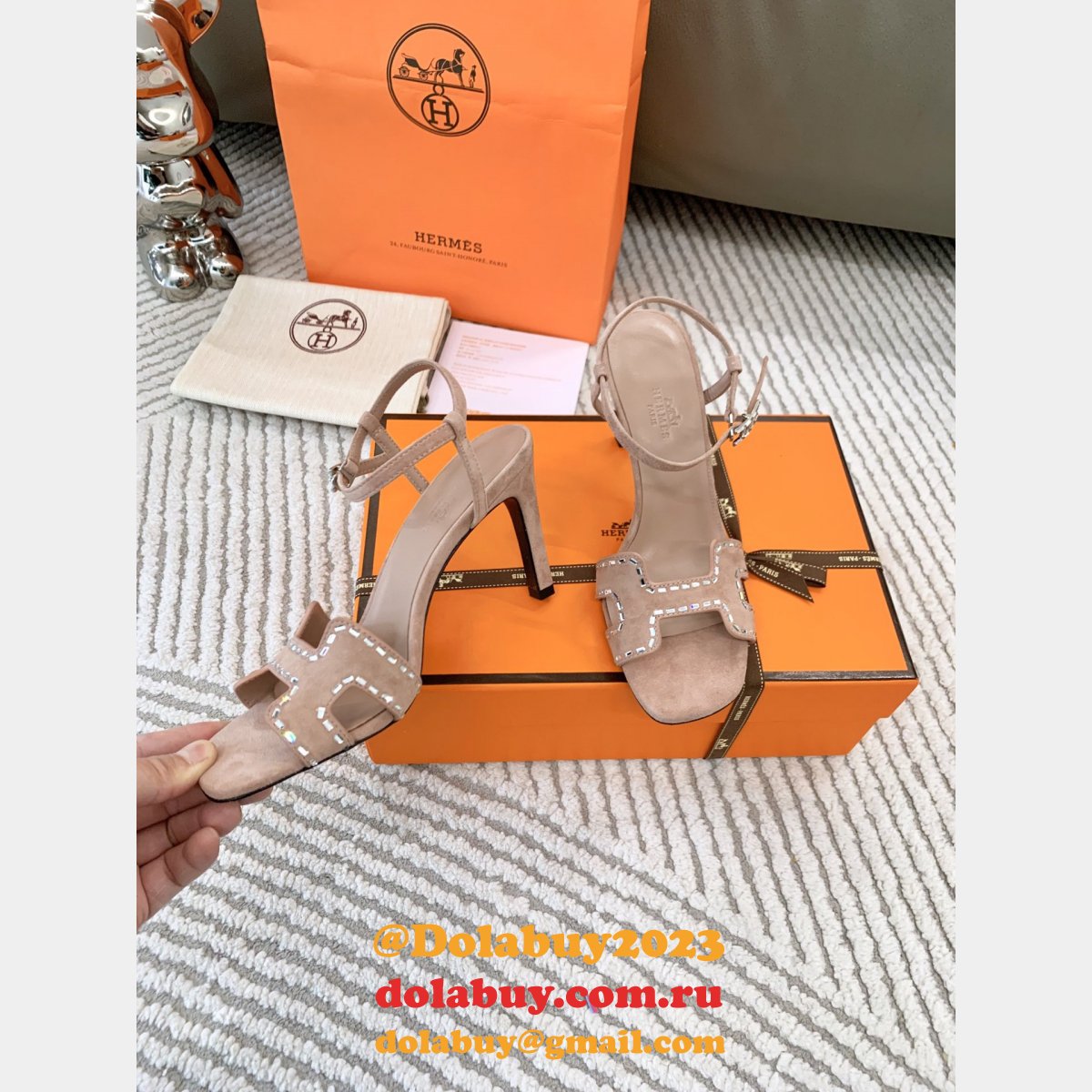 Ella Suede Hermes Designer Replicas Sandals Heel 8.5cm Shoes
