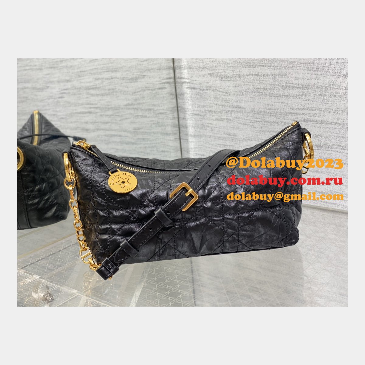 Christian Dior Perfect Fake 3106 Diorstar Hobo Chain Black Macrocannage Crinkled
