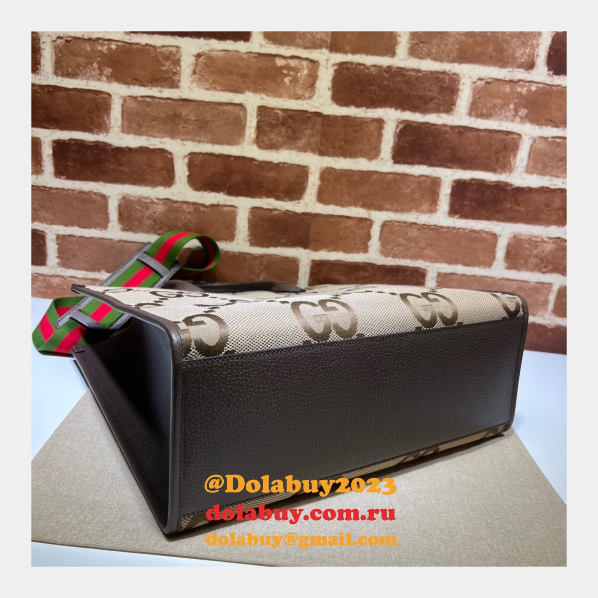 tote G*u*i replica bag with jumbo gg 678839 camel and ebony gg canvas