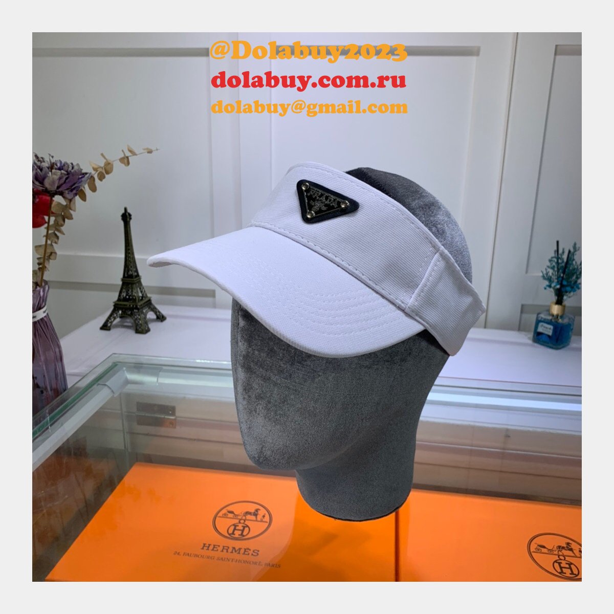 Wholesale Prada Metal triangle logo Empty top hat