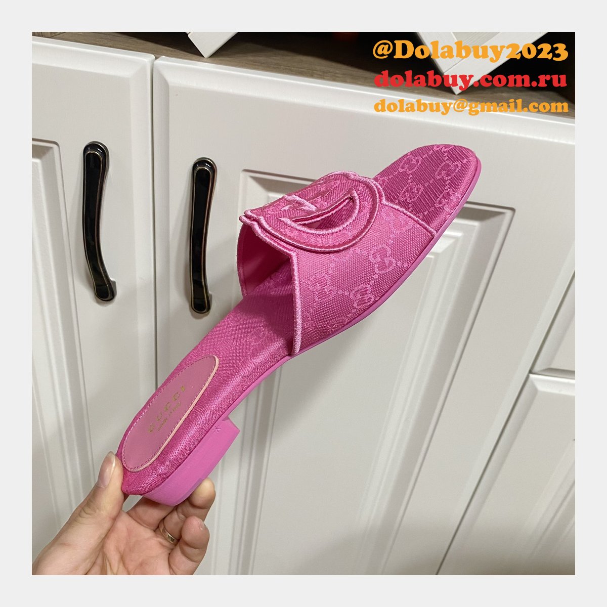 top quality G*u*i interlocking g cut-out sandal flat