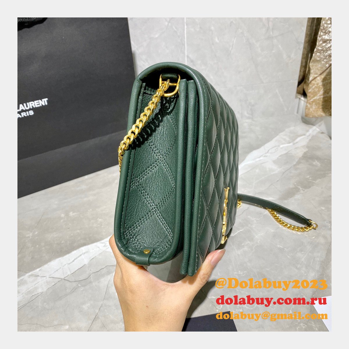 Replicas Saint Laurent Becky Large chain bag in quilted lambskin