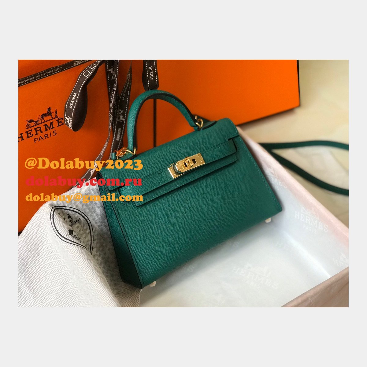 Hermes Mini Kelly Replica Army Green Handbag Epsom leather