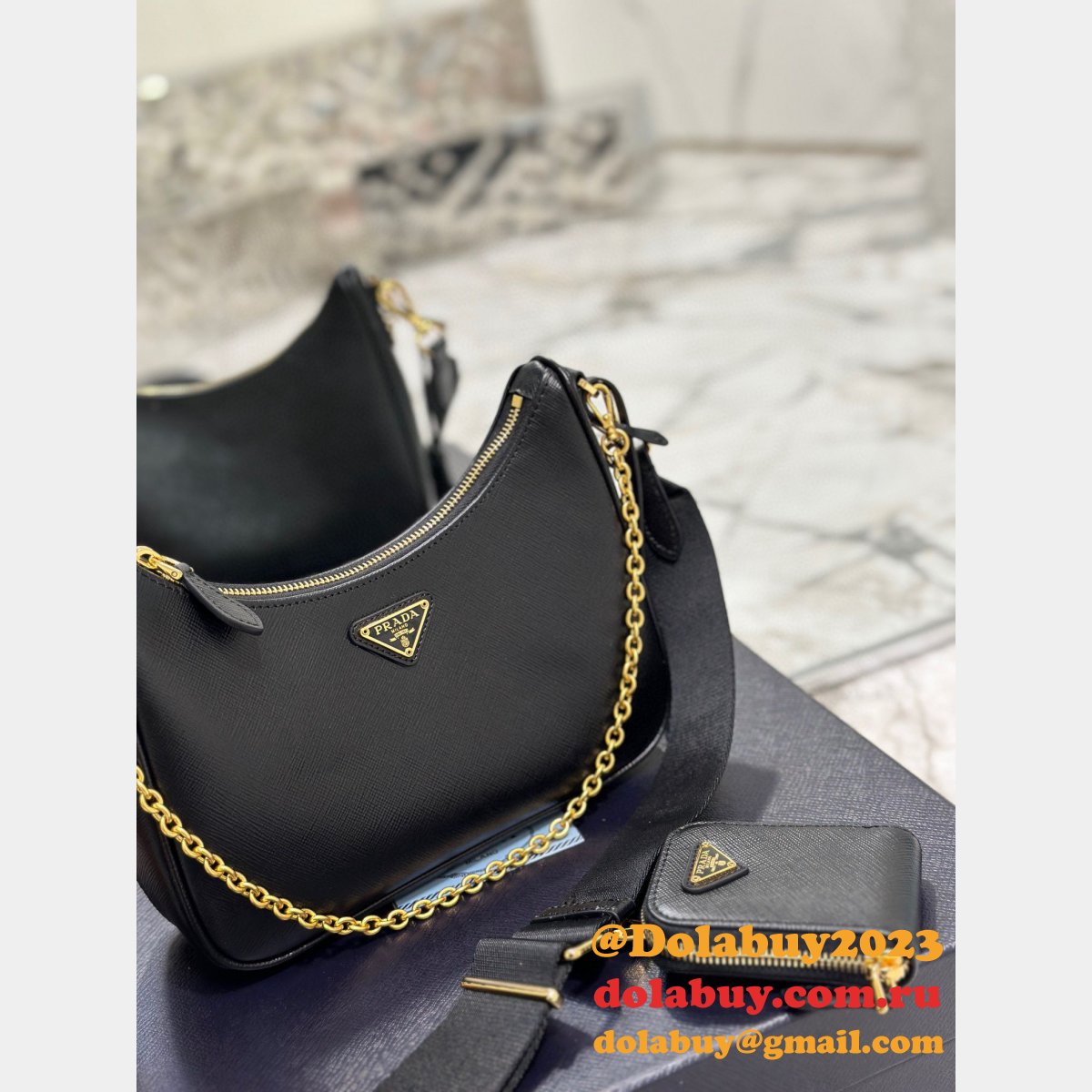 1:1 Clone Prada Replica Handbags Outlet Leather Hobo Re-Edition Online