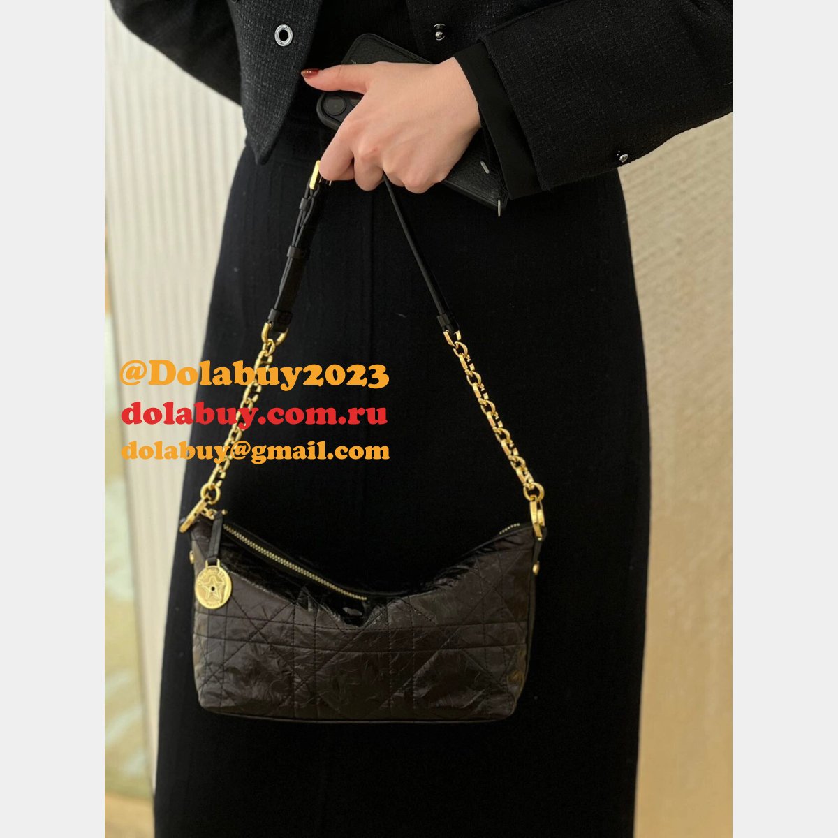 Christian Dior Perfect Fake 3106 Diorstar Hobo Chain Black Macrocannage Crinkled