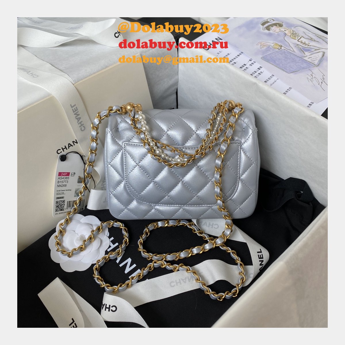 Luxury CC MINI AS4385 pearl chain BAG 2024