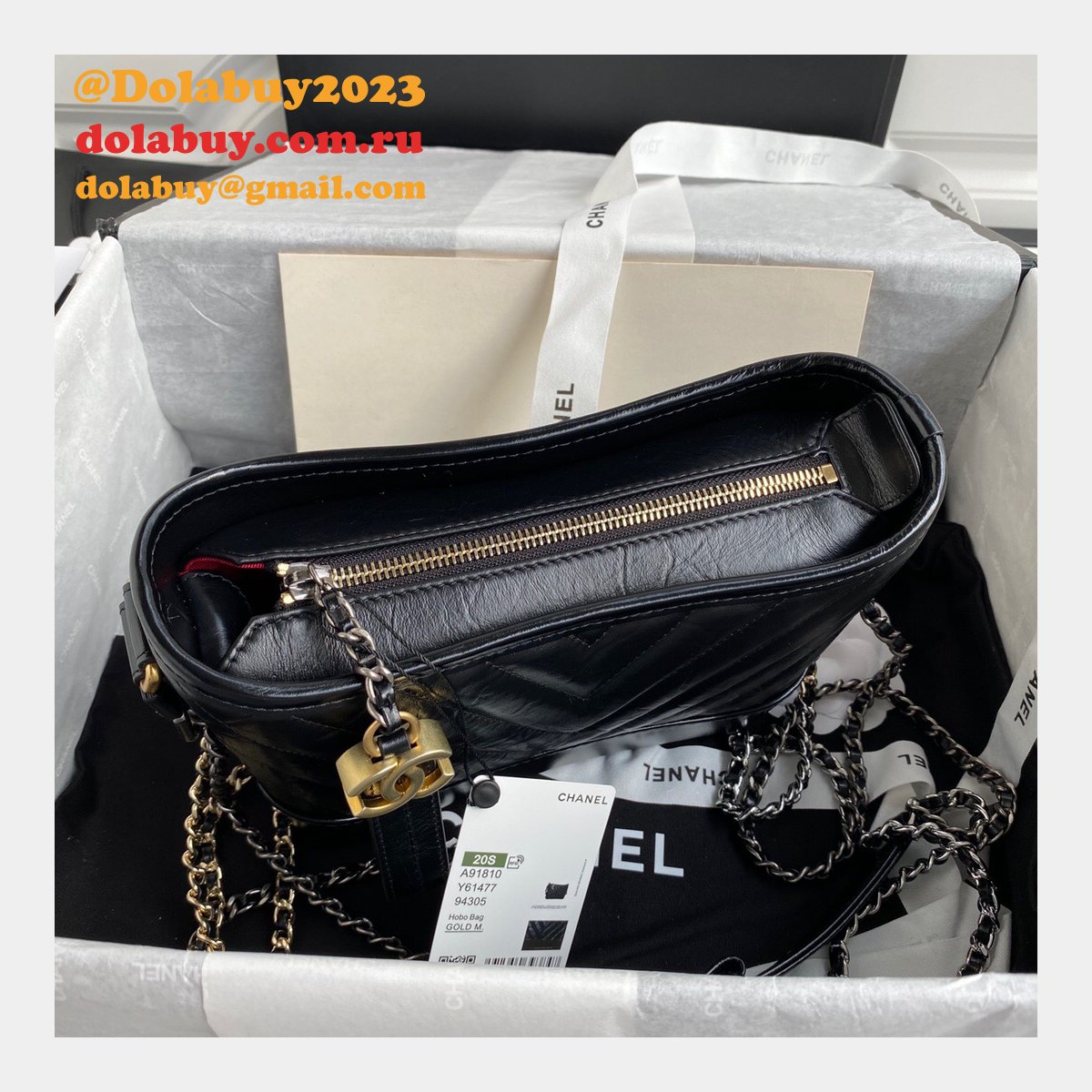 Fashion GABRIELLE Small Hobo A91810 Black Bag Aged Calfskin 20CM