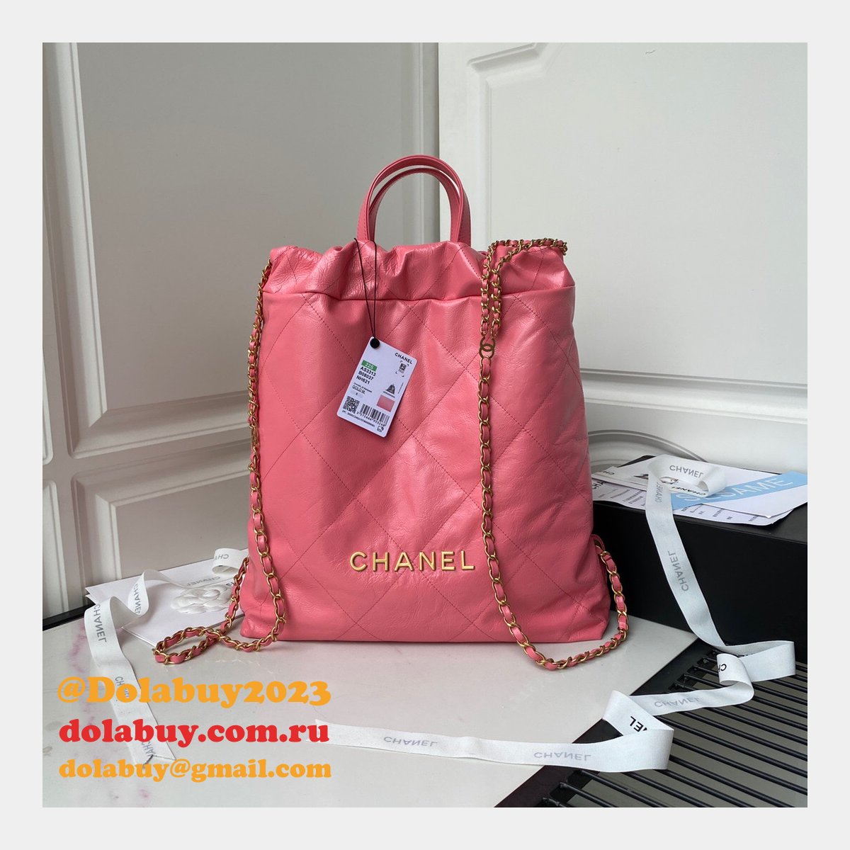 Designer 22 Replica Backpack Shiny Calfskin AS3313 Gold-Tone Metal