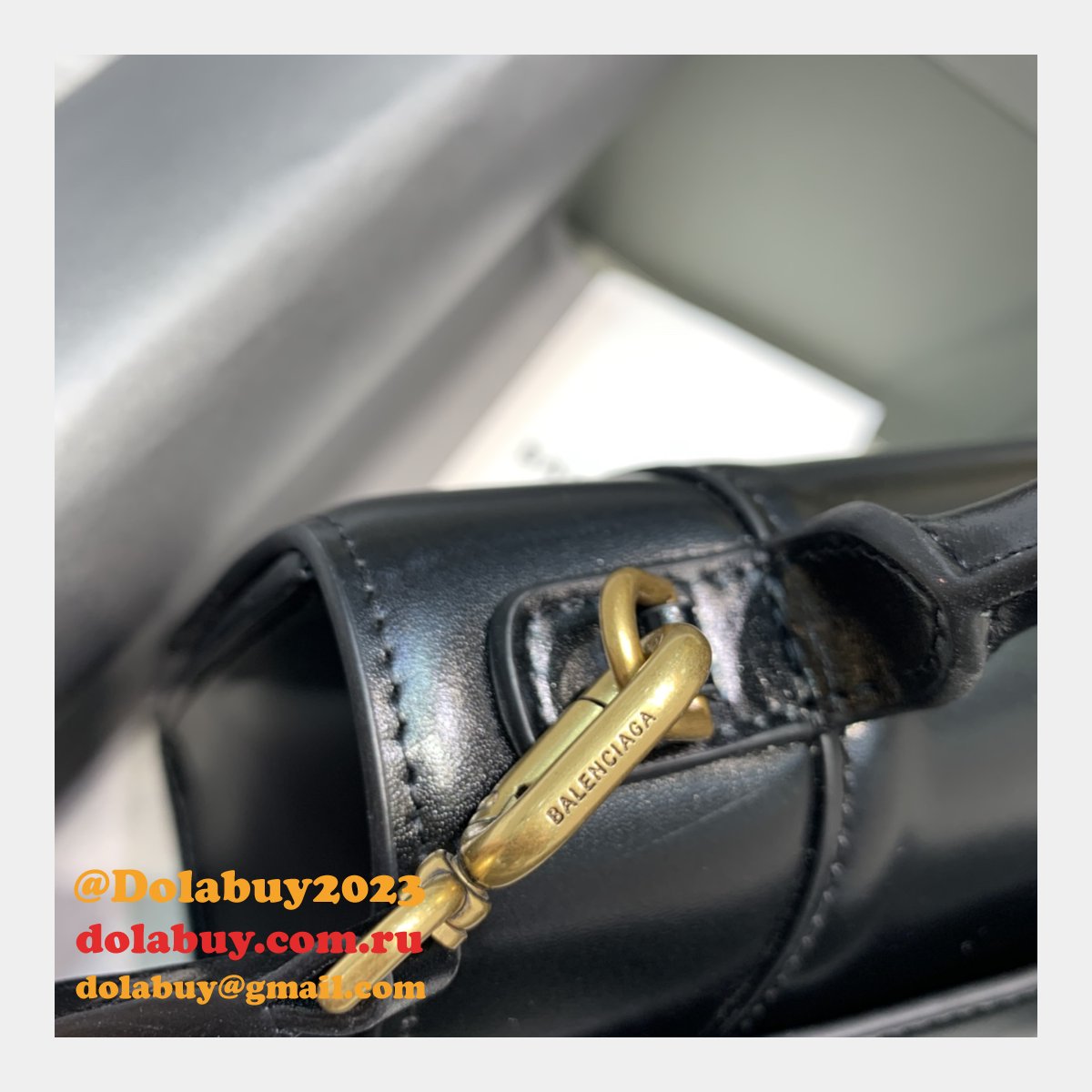 Cheap Balenciaga Hourglass Croc-Embossed Leather Top Handle Bag Plain black