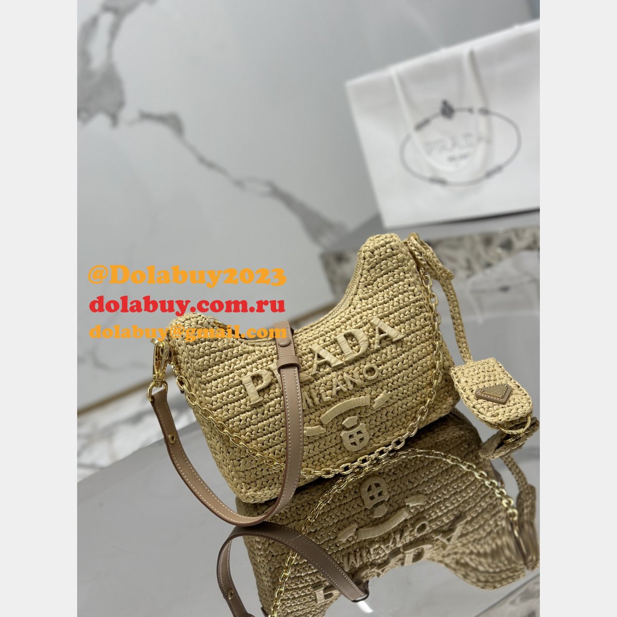 Wholesale Fashion Best Prada Hobo raffia handbag