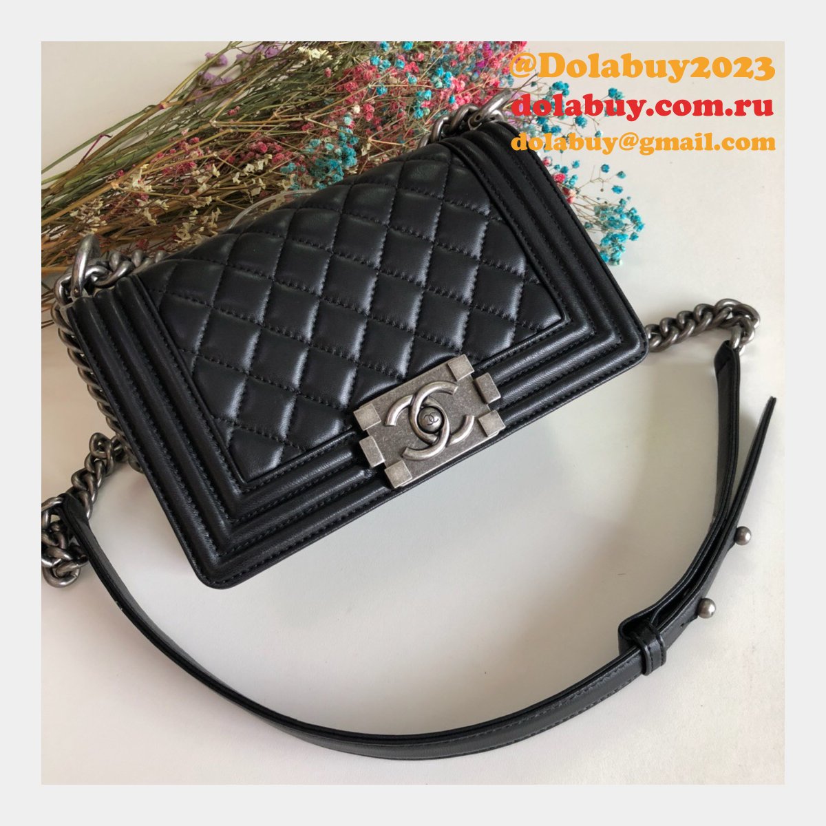 High Quality CC Le Boy Replica Best Black Bags lambksin 20cm