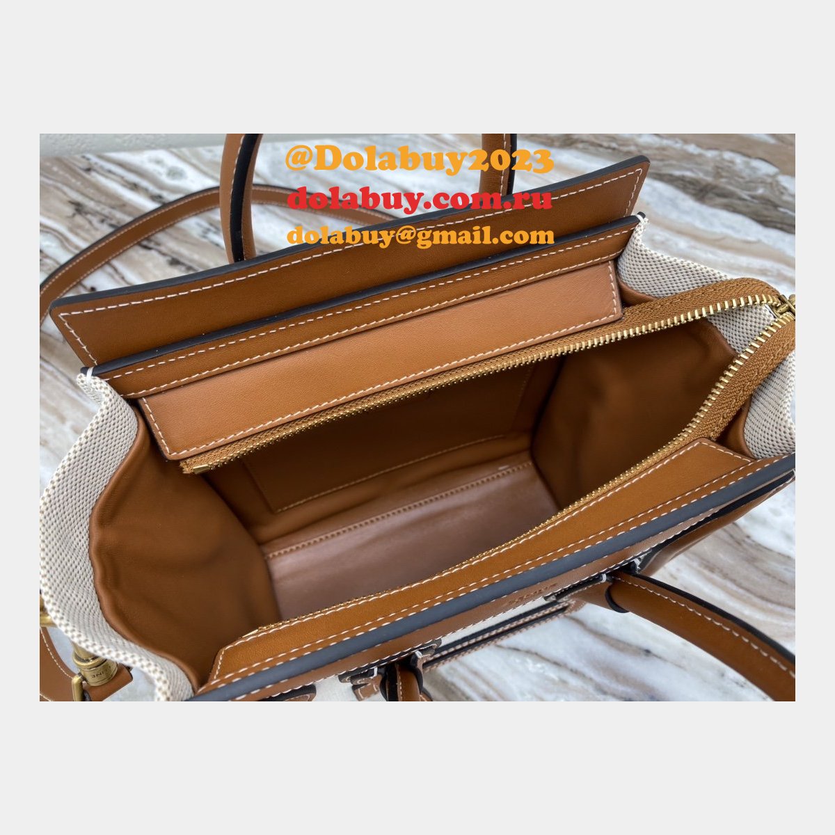 Brown/White Celine Micro Luggage Tote Bag Replica