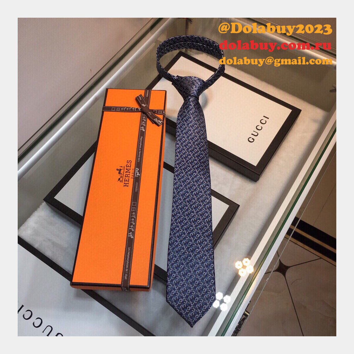 Hermes Replica Mens Silk Tie Geometric Pattern