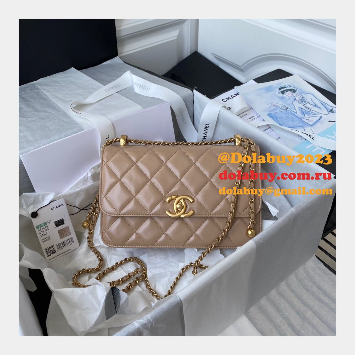 1:1 Replica AS2649 Calfskin & Gold-Tone Metal Flap Bag