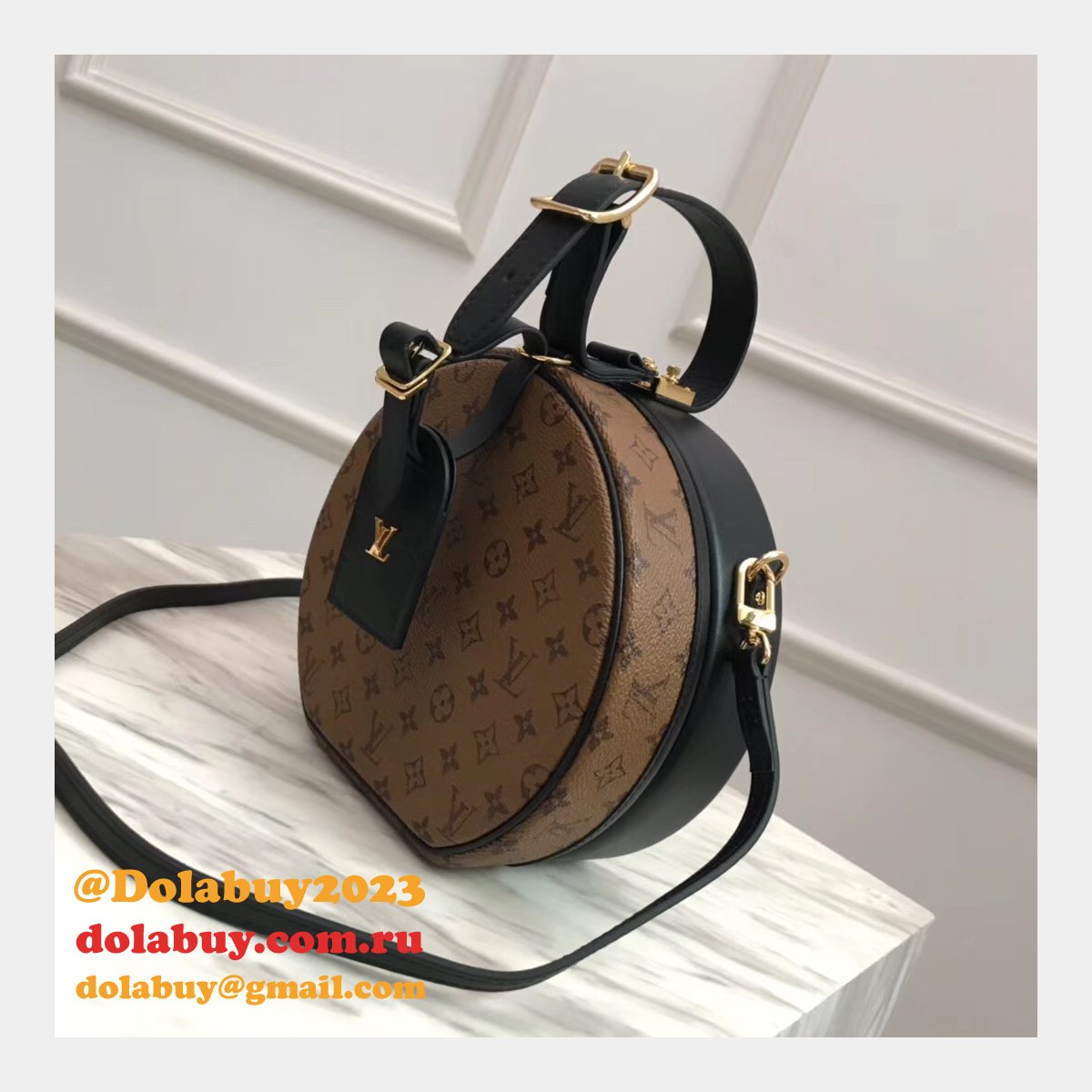 Fashion M43510 Louis Vuitton Petite Boite Chapeau Monogram Black/Brown