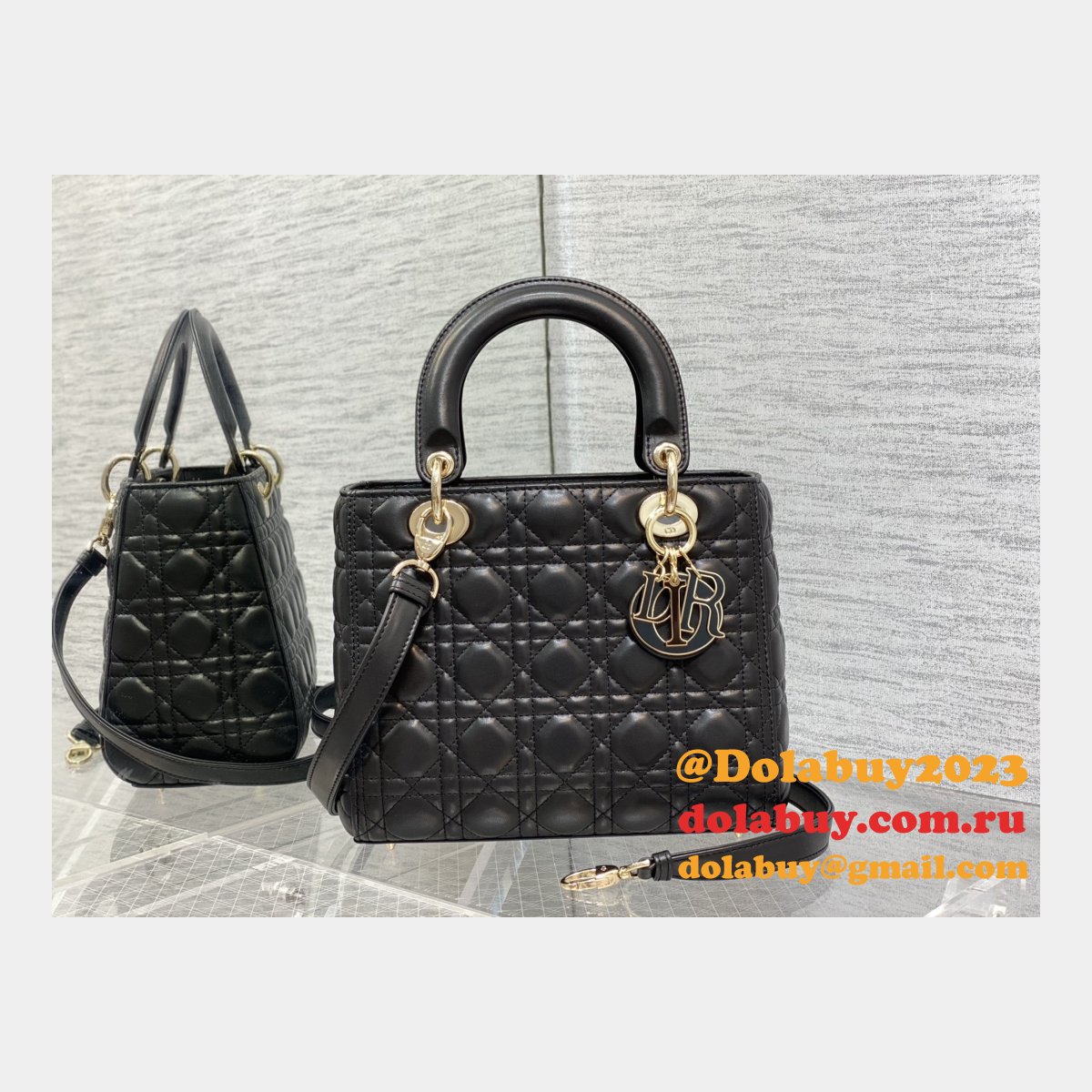 Perfect Quality Replica Lady Dior 24cm Dolabuy Black Handbag